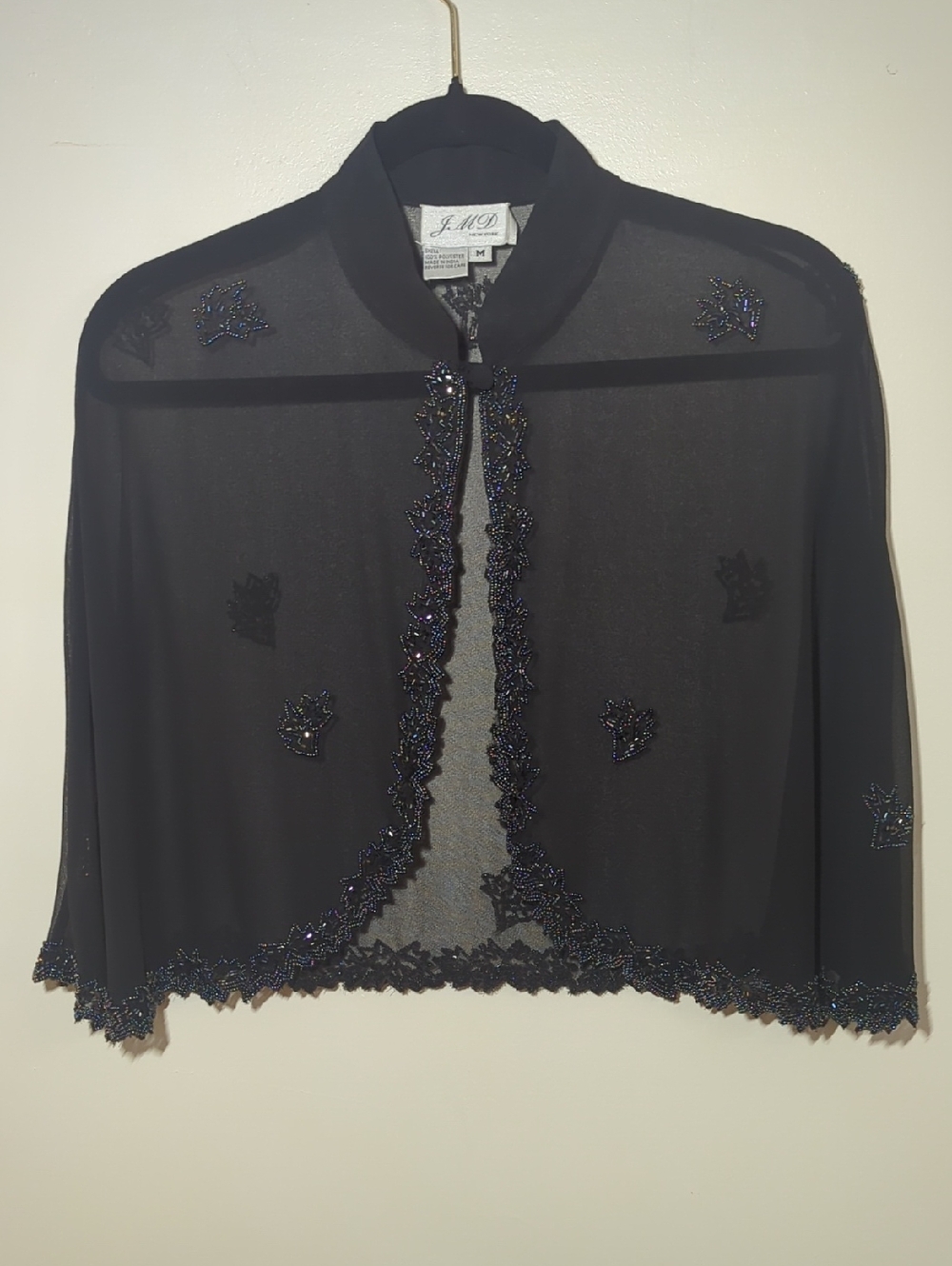 Elegant Black Embroidered Cape Blazer